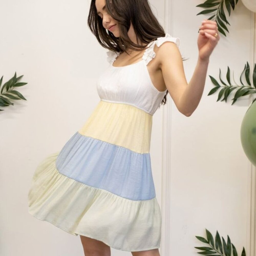Blu Pepper Colorblock Ruffle Strap Tiered Sundress – Small